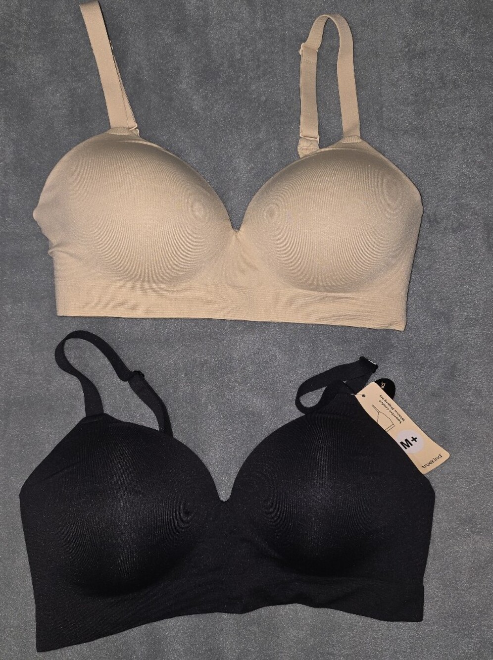 Lot Of 2 Truekind Supportive Comfort Wireless Shaping Bras M+ Chai Black